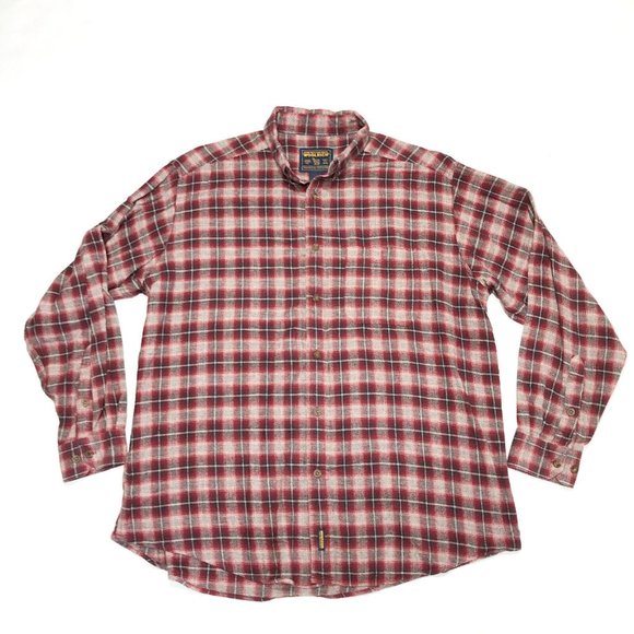 Vintage Woolrich Red Plaid Flannel 100% Cotton Long Sleeve Button Shirt Mens XL - Picture 1 of 5